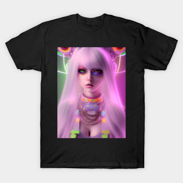 Neon Rave Party Cosplay Kawaii Girl T-Shirt by animegirlnft